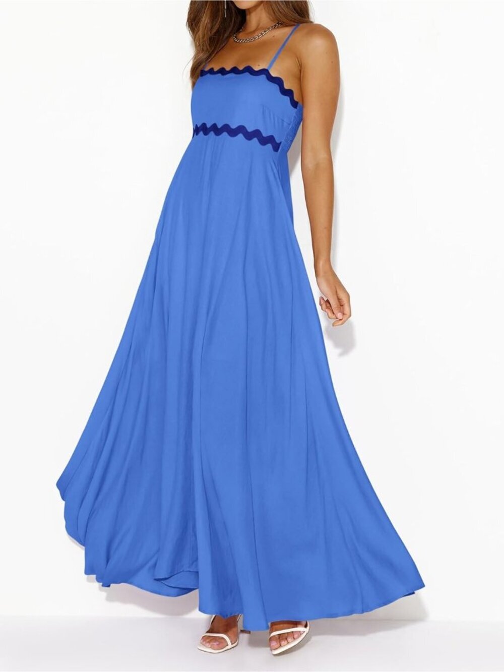〽️Women's Blue Spaghetti Strap Casual Sleeveless Smocked Boho Maxi Dress